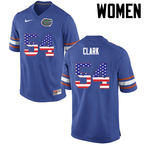 Women Florida Gators #54 Khairi Clark College Football USA Flag Fashion Jerseys-Blue